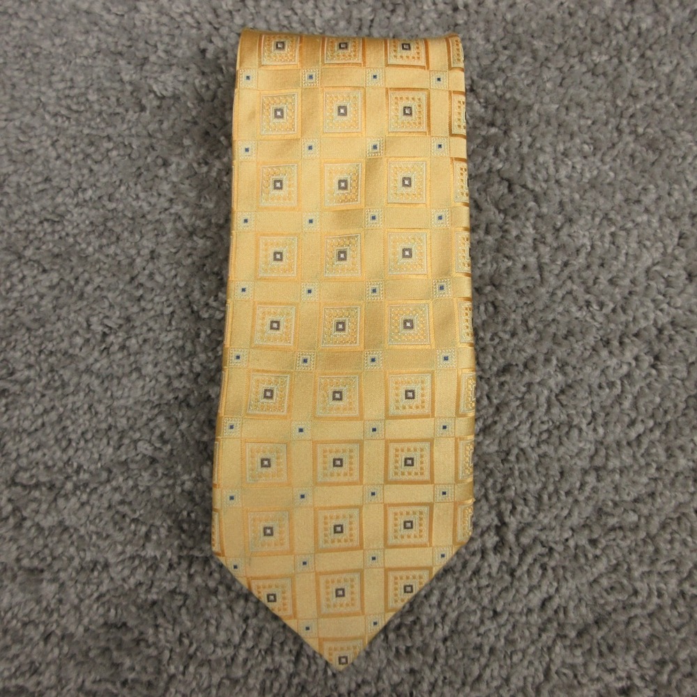 Canali‎ Tie Mens Gold Yellow Necktie Geometric Printed Made In Italy Silk Dress